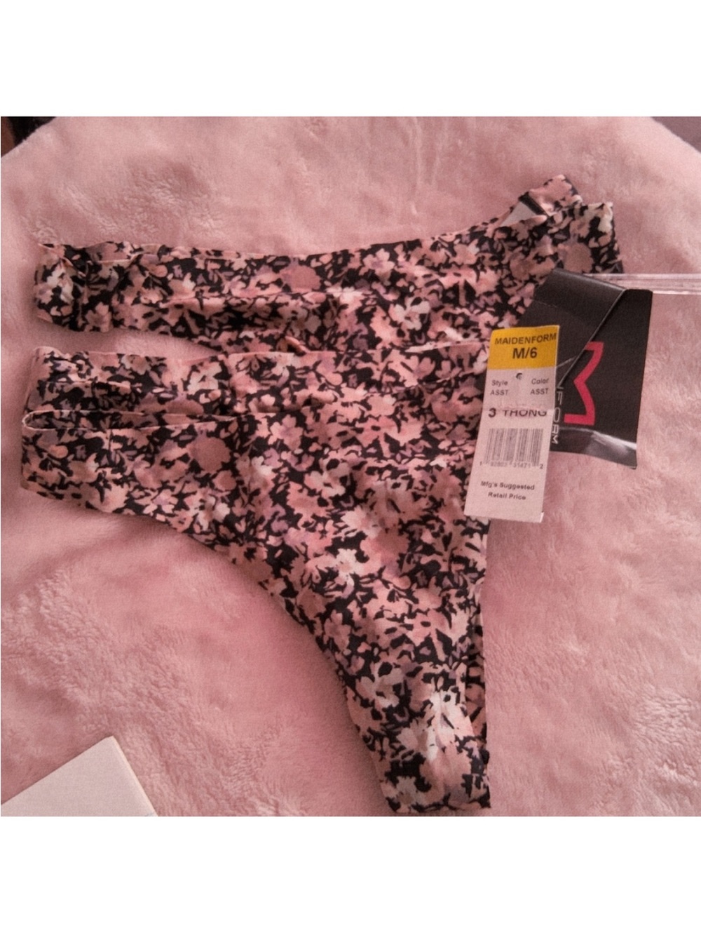 Maidenform Floral Double-Strap Thong in Pink and Black